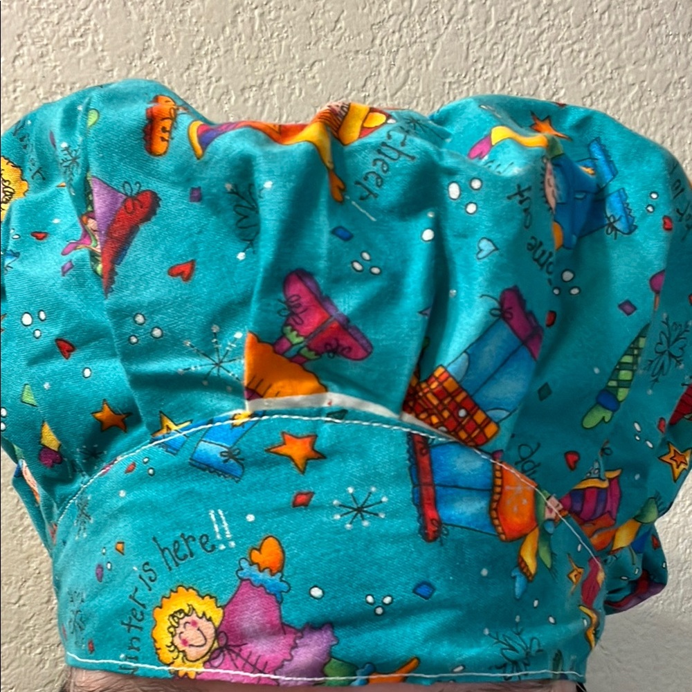 Colorful whimsical winter scrub cap